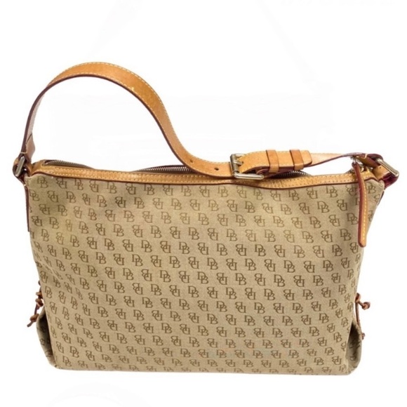 DOONEY and Bourke DB Monogram canvas slouch Satchel in Natural Beige - Picture 11 of 16